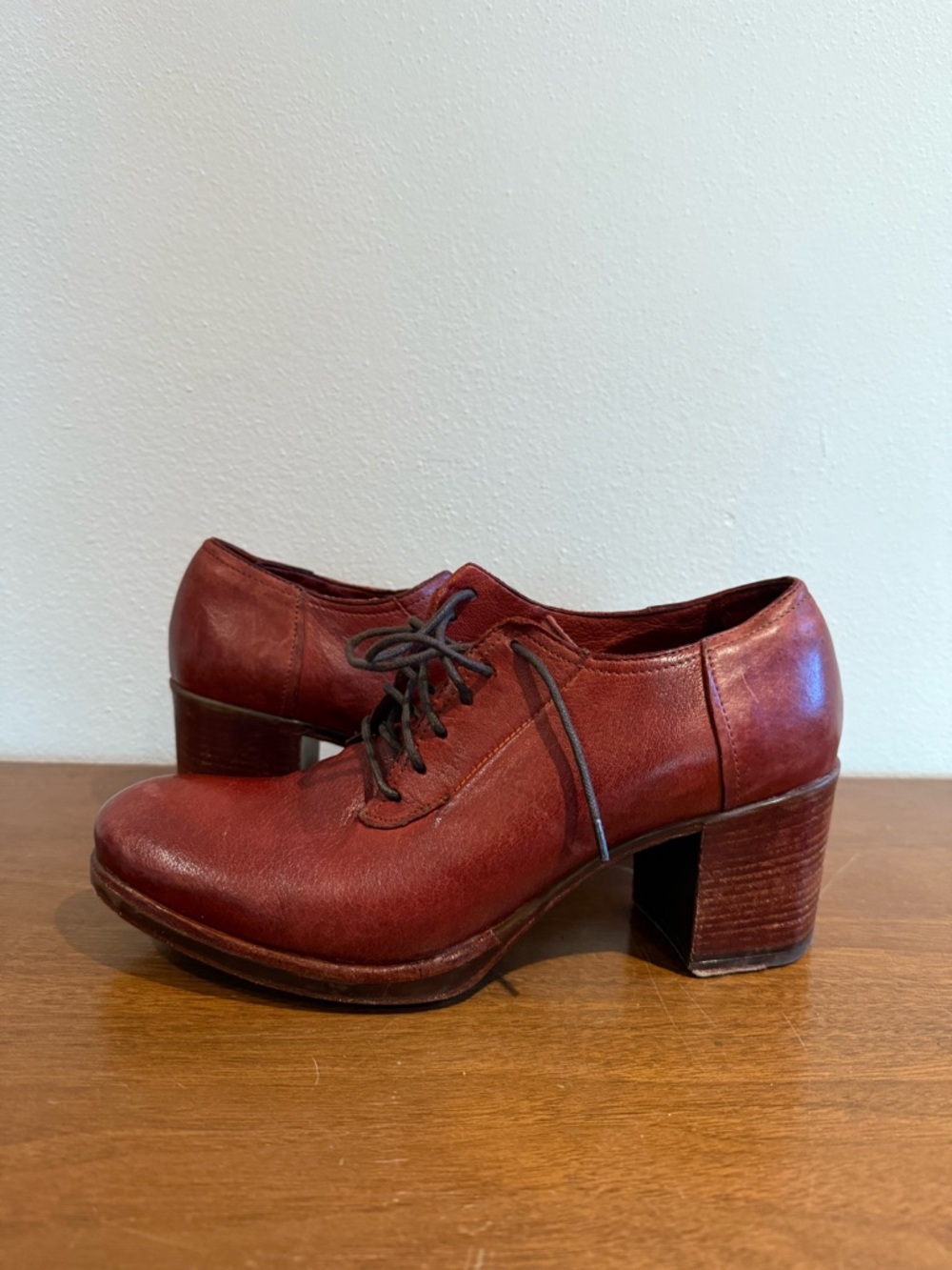 Women's Red Leather Wedge Heels